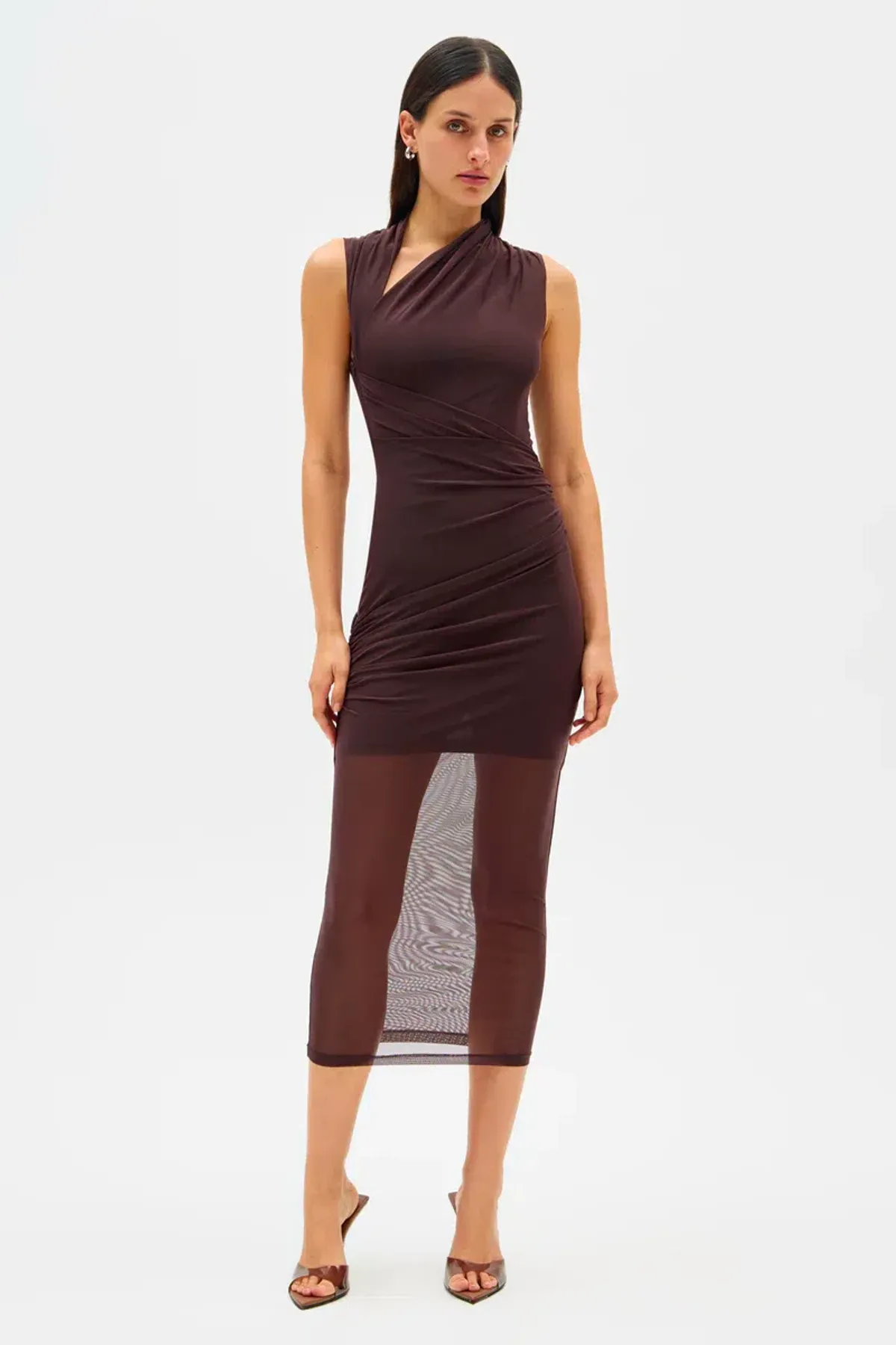 Misha Tillie Mesh Midi Dress Brown Size 8/S - Image 5