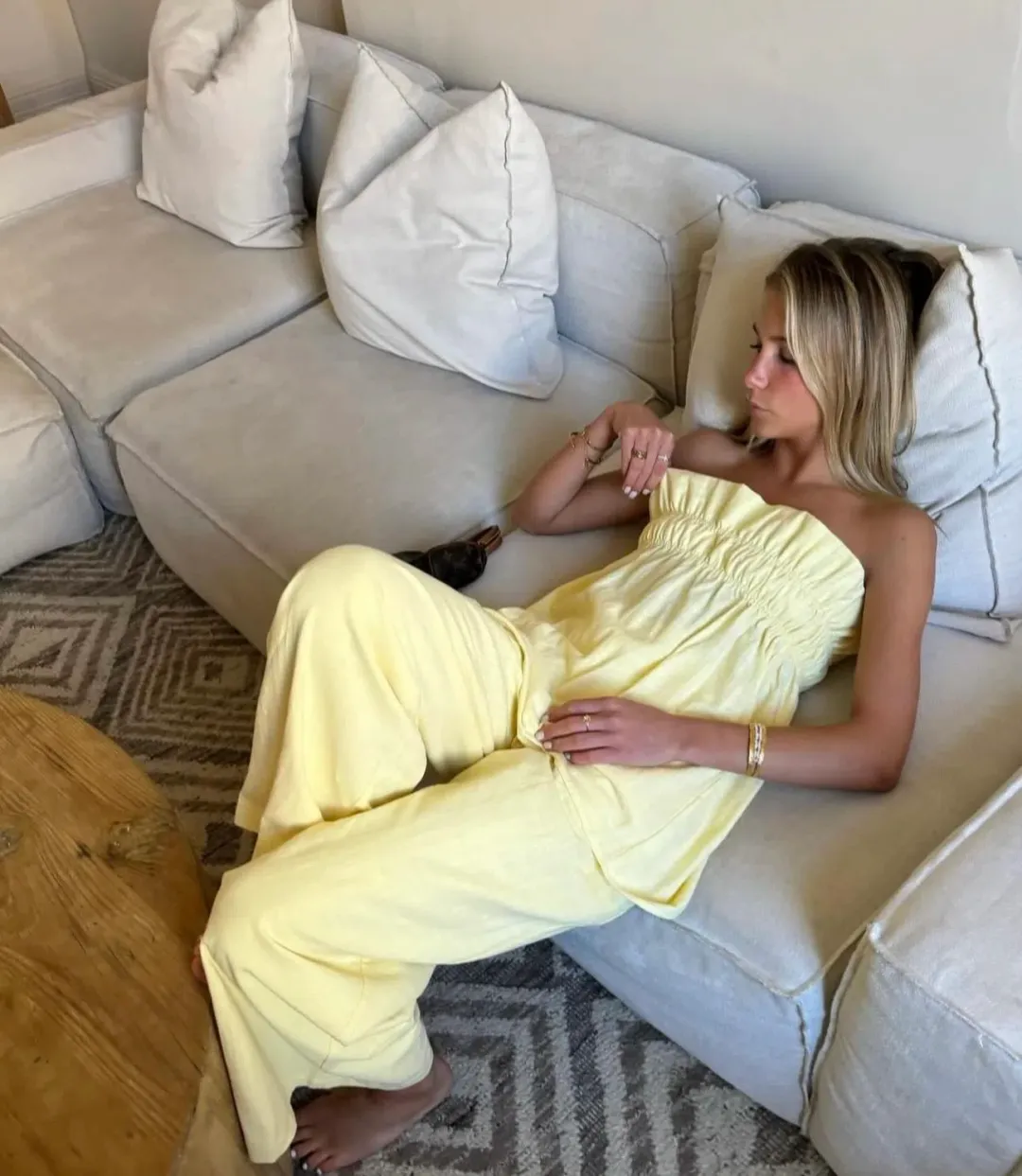 The Waiting Room The Greta Top and Greta Pants Set In Butter Yellow Size S/Au 8 for rent on The Volte - main image