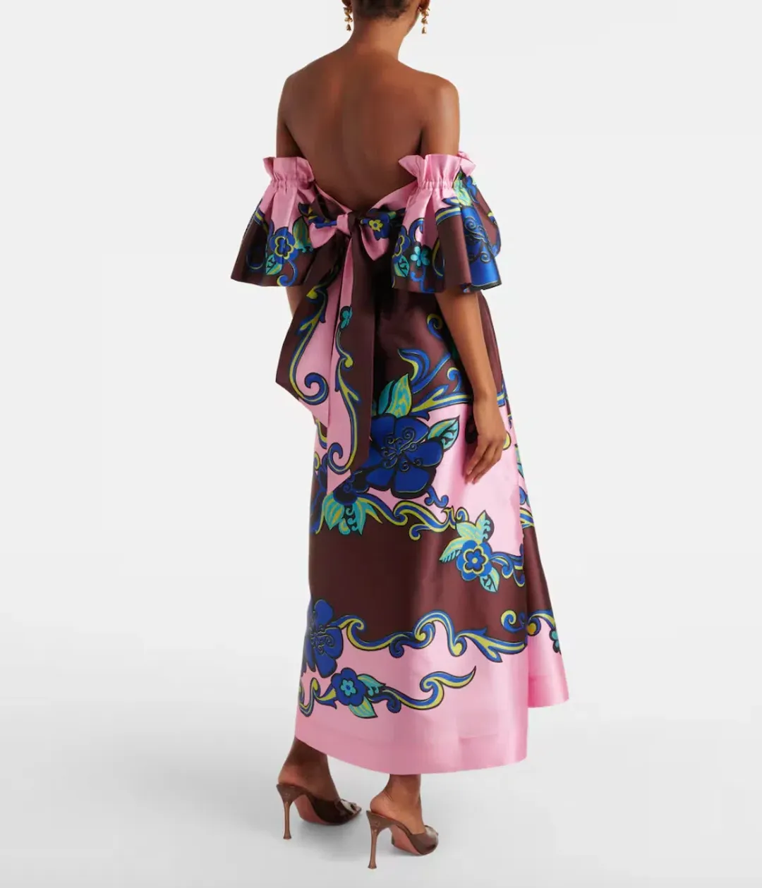 Alémais Azalea Off-shoulder Satin Midi Dress Floral Size AU 16 for rent on The Volte - main image