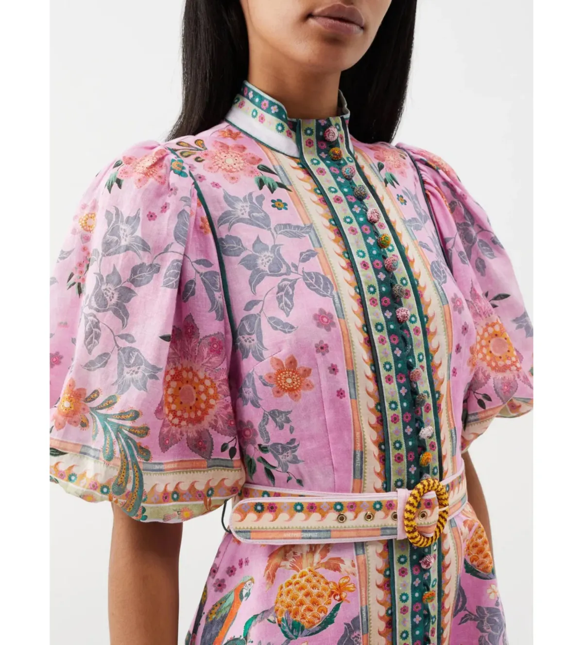 Zimmermann Ginger Buttoned Mini Dress Pink Multi Size 4 /  AU 16 - Image 2