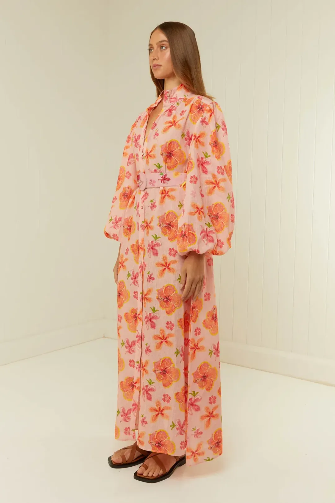 Palm Noosa Noddy Spanish Hibiscus Linen Maxi Dress Floral Size 12 for rent on The Volte - main image