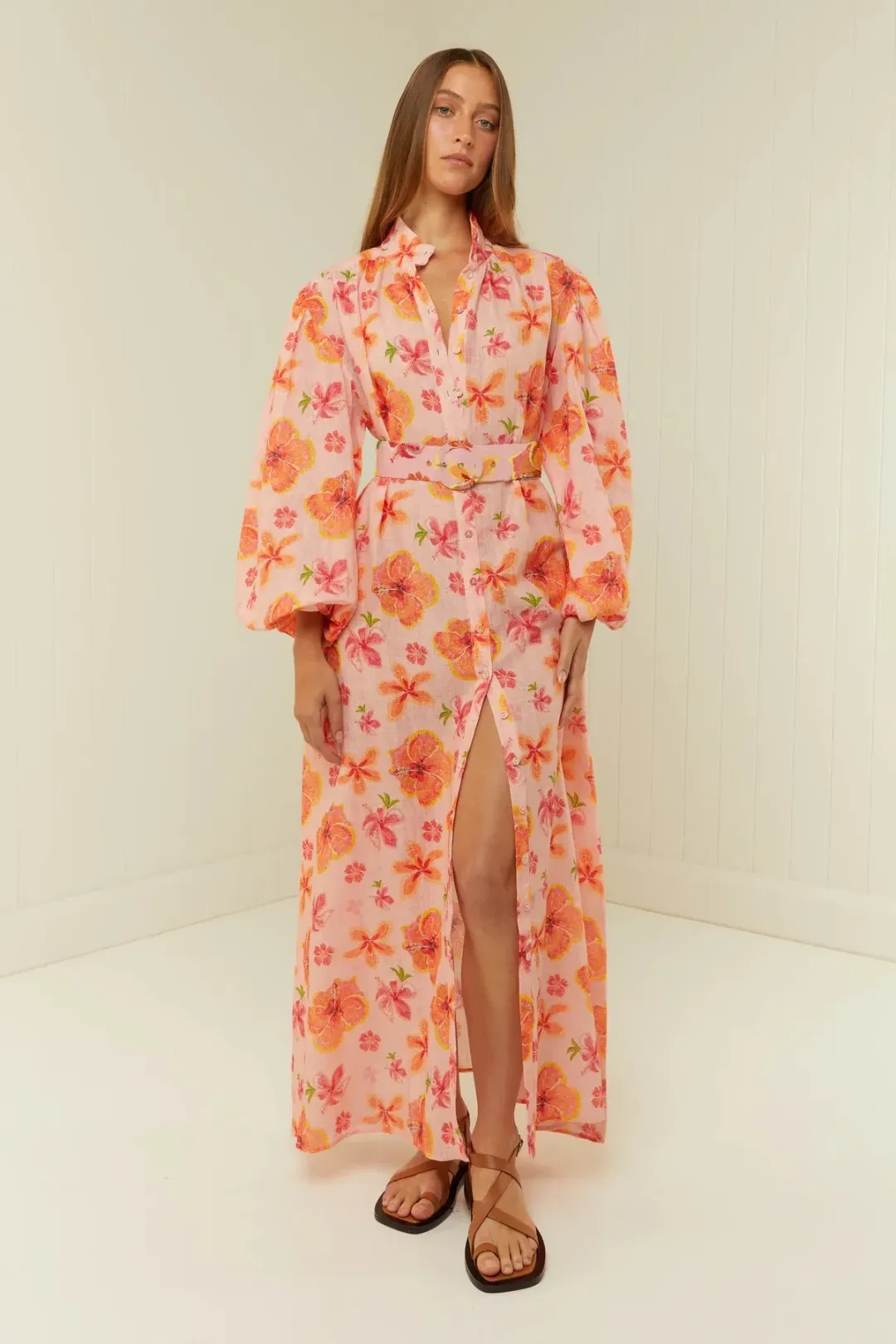 Palm Noosa Noddy Spanish Hibiscus Linen Maxi Dress Floral Size 12 for rent on The Volte - main image