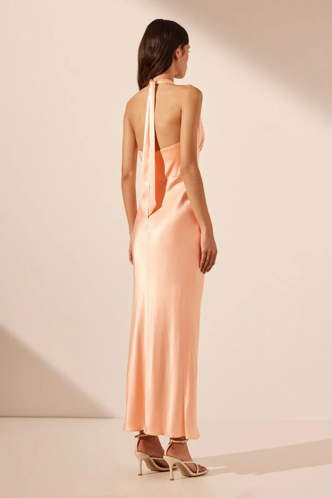 Shona Joy La Lune Plunged Halter Midi Dress Peach Size AU 6 for rent on The Volte - main image