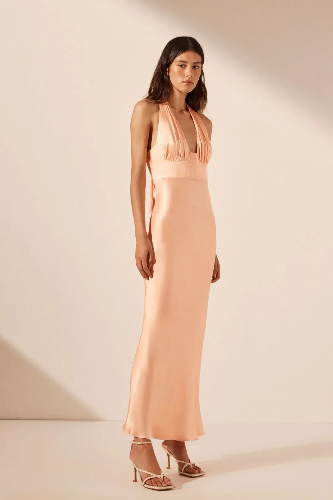 Shona Joy La Lune Plunged Halter Midi Dress Peach Size AU 6 for rent on The Volte - main image