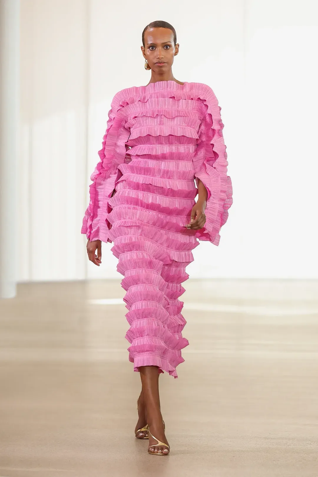 Aje Palladium Ruffled Midi Dress Pink  Size 10 for rent on The Volte - main image