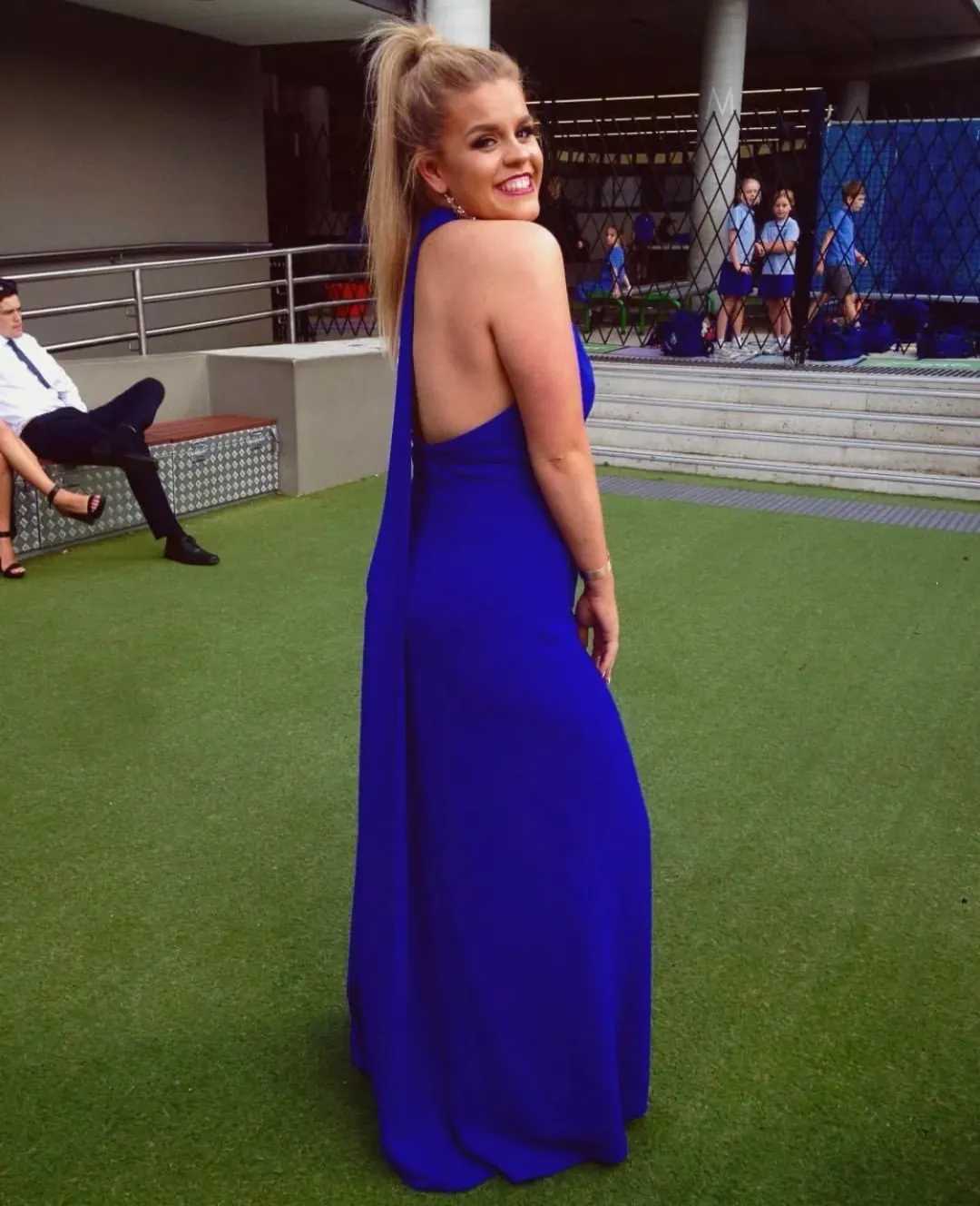 Carla Zampatti Halter Dress Blue Size AU 12  for rent on The Volte - main image