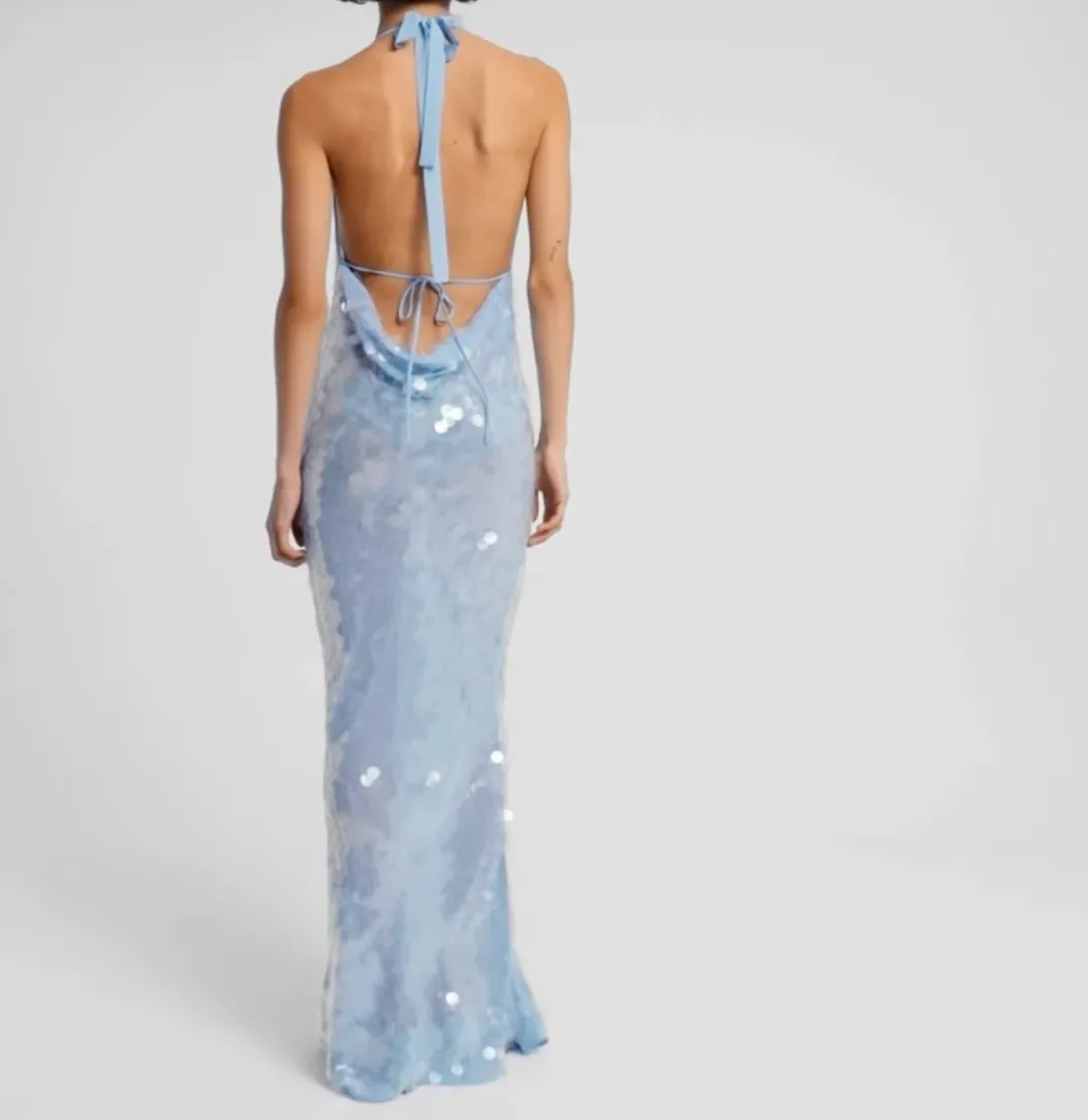 Rat & Boa Anais Maxi Dress Gown In Blue Sequin Size L / Au 12  for rent on The Volte - main image