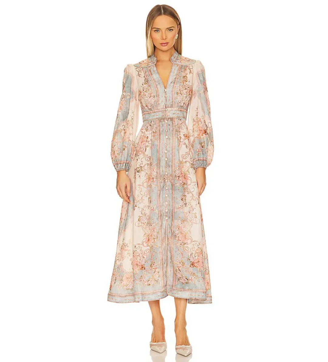 Zimmermann The August Plunge Midi Dress in Sky Blue Floralsize 4/Au16 for rent on The Volte - main image