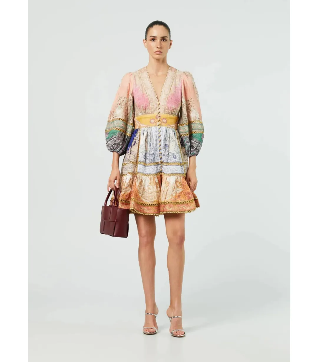 Zimmermann The Anneke Lantern Mini Dress In Spliced Size 0/ Au 8  for rent on The Volte - main image
