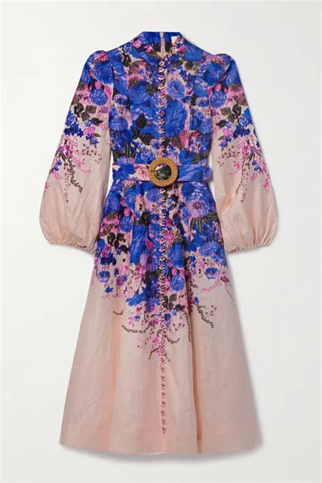 Zimmermann High Tide Buttoned Midi Dress Purple Ikat Floral Size 0 / AU 8 for rent on The Volte - main image