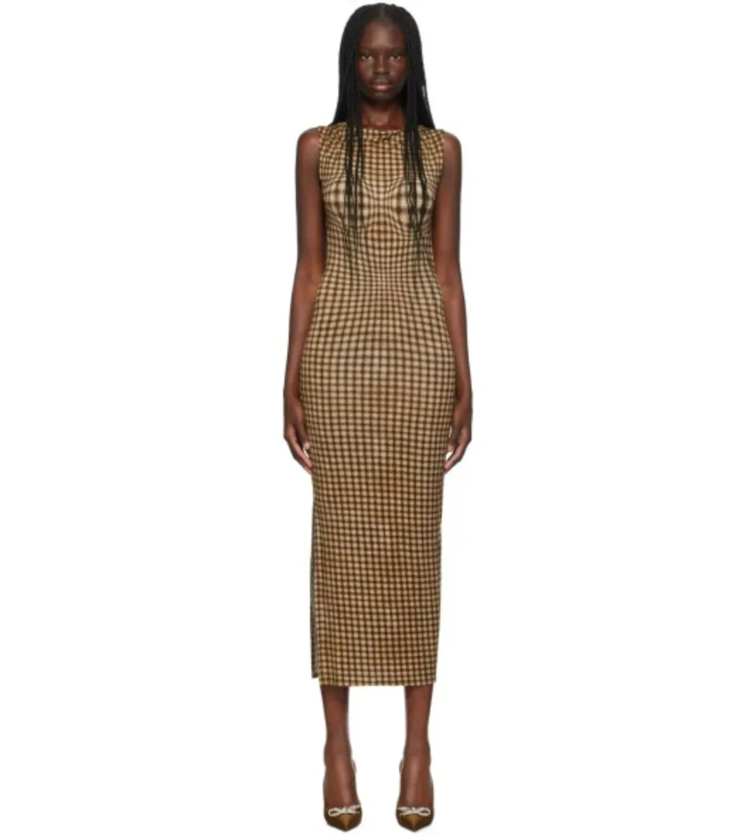 Miaou Brown Selena Maxi Dress in Warped Plaid Size AU 10 for rent on The Volte - main image