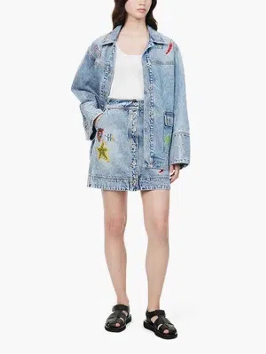 Alemais Jackpot Denim Jacket Size AU 8 and Mini Skirt Size AU 10 Blue for rent on The Volte - main image