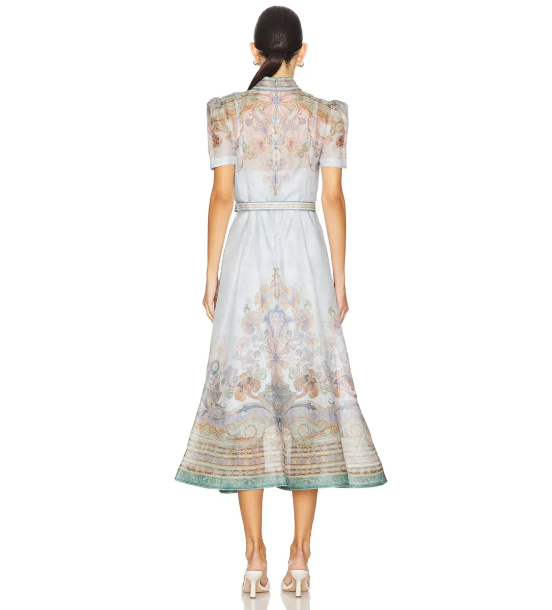 Zimmermann Eden Belted Midi Dress in Blue Paisley Size 0 / AU 8  for rent on The Volte - main image