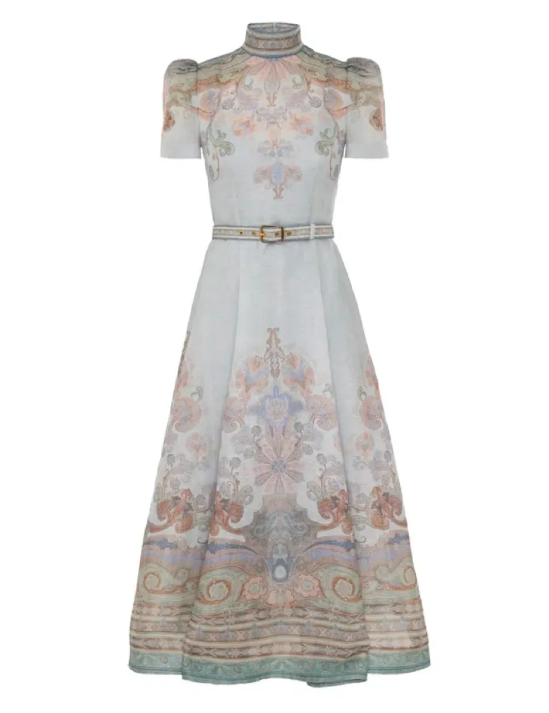 Zimmermann Eden Belted Midi Dress in Blue Paisley Size 0 / AU 8  for rent on The Volte - main image