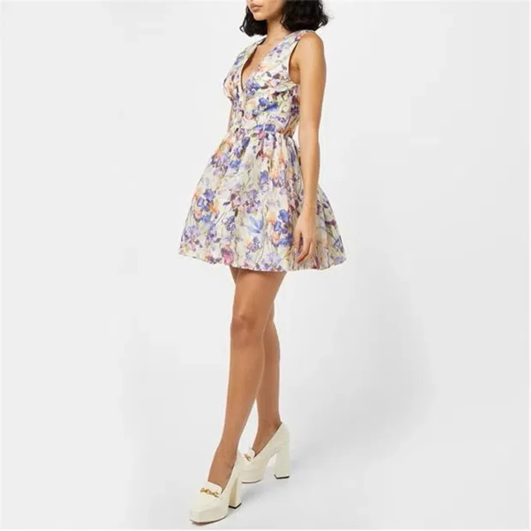 Zimmermann Tama V Neck Mini Dress in Floral Size 2 / AU 12 for rent on The Volte - main image
