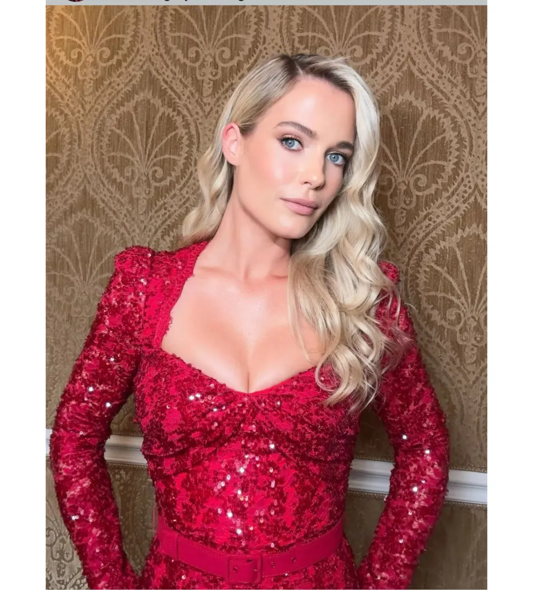 Rebecca Vallance Nicky Hilton Leyla Long Sleeve Midi Dress in Red Sequin Size XS / AU 6 for rent on The Volte - main image