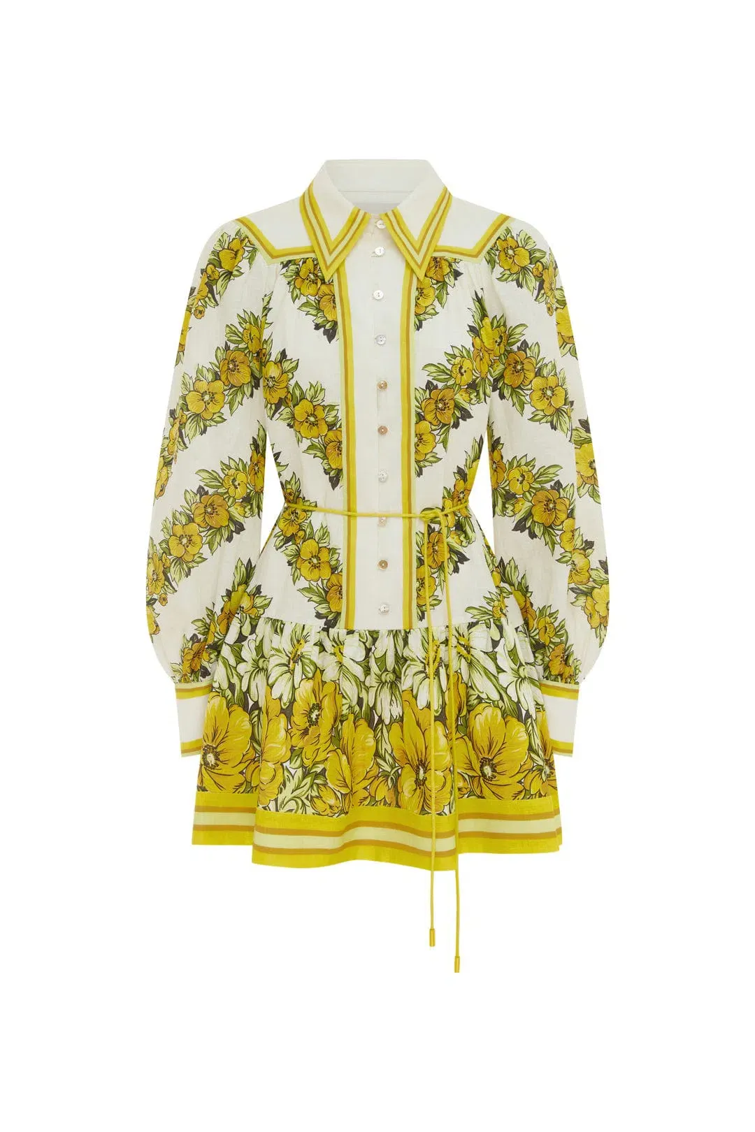 Alemais Gisela Mini Shirt Dress Floral Yellow Size 14 for rent on The Volte - main image