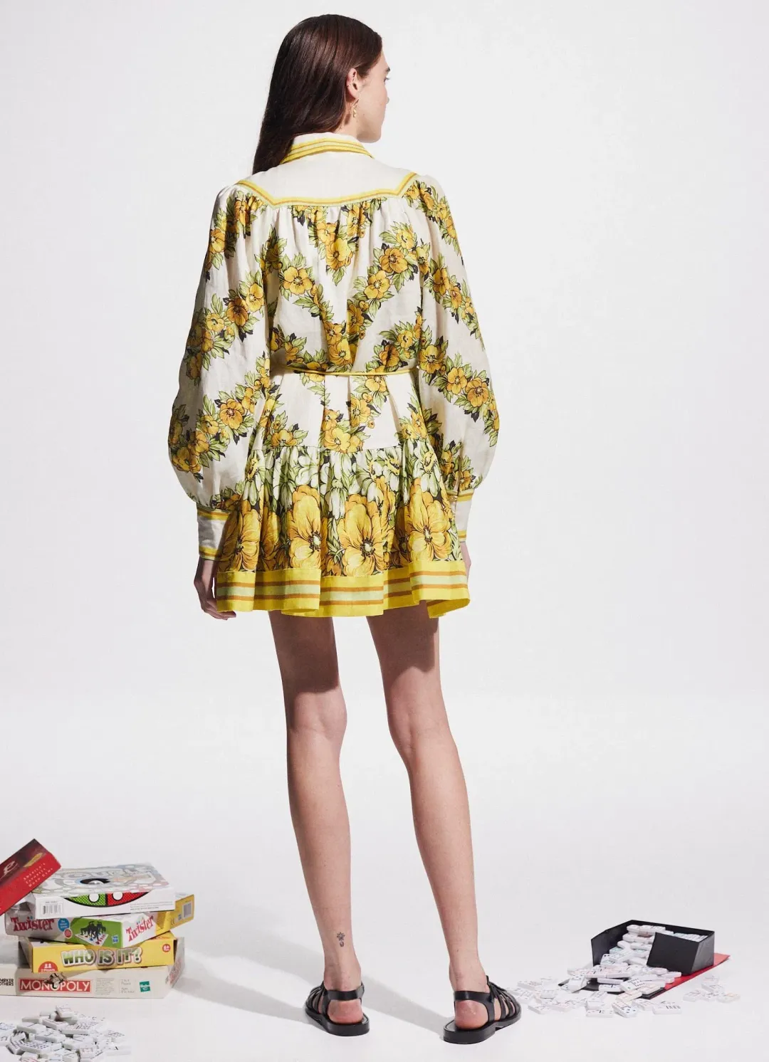 Alemais Gisela Mini Shirt Dress Floral Yellow Size 14 for rent on The Volte - main image