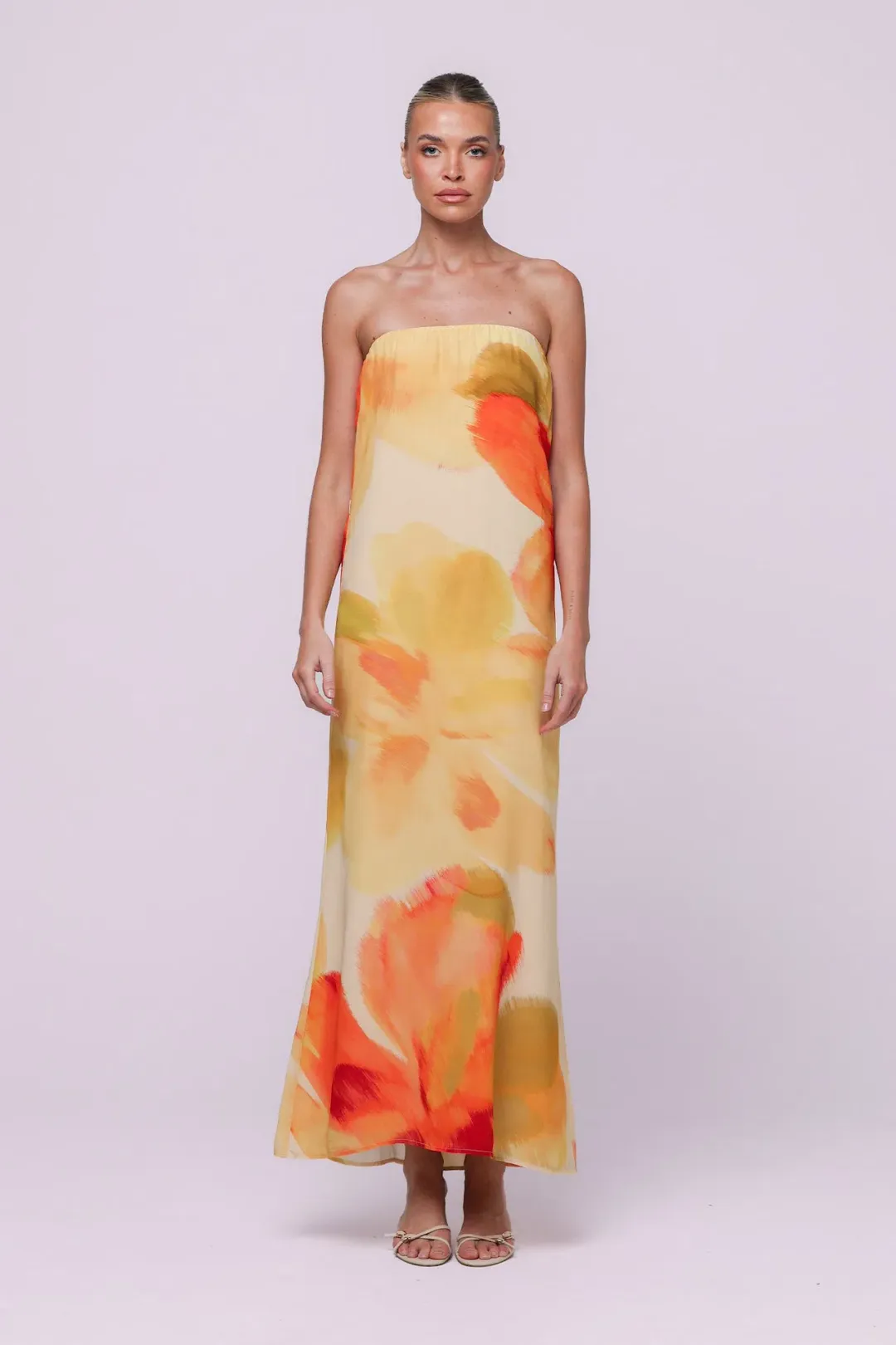 Isabelle Quinn Abbie Strapless Maxi Dress Marigold Size 10 for rent on The Volte - main image