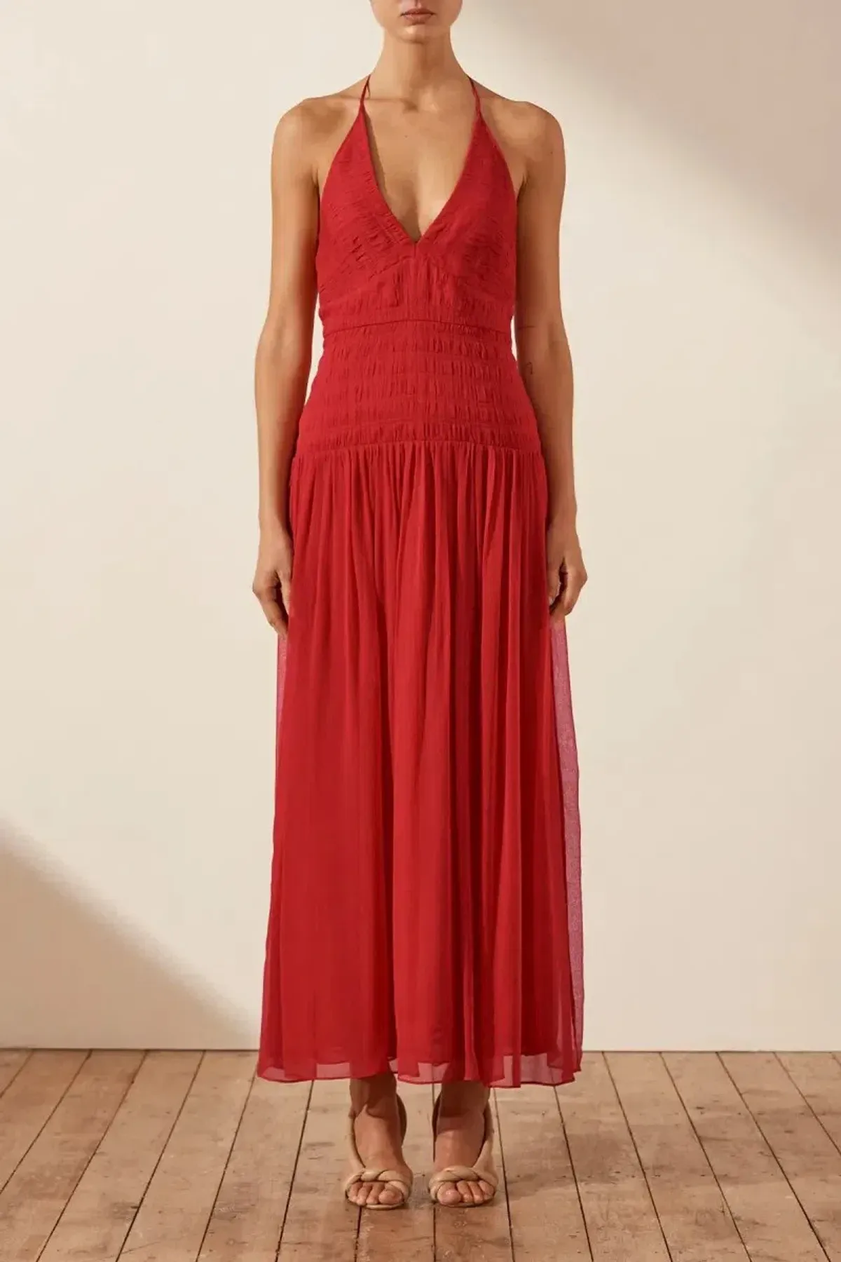 Shona Joy Marquis Halter Tie Midi Dress Roma Red Size 6 - Image 1