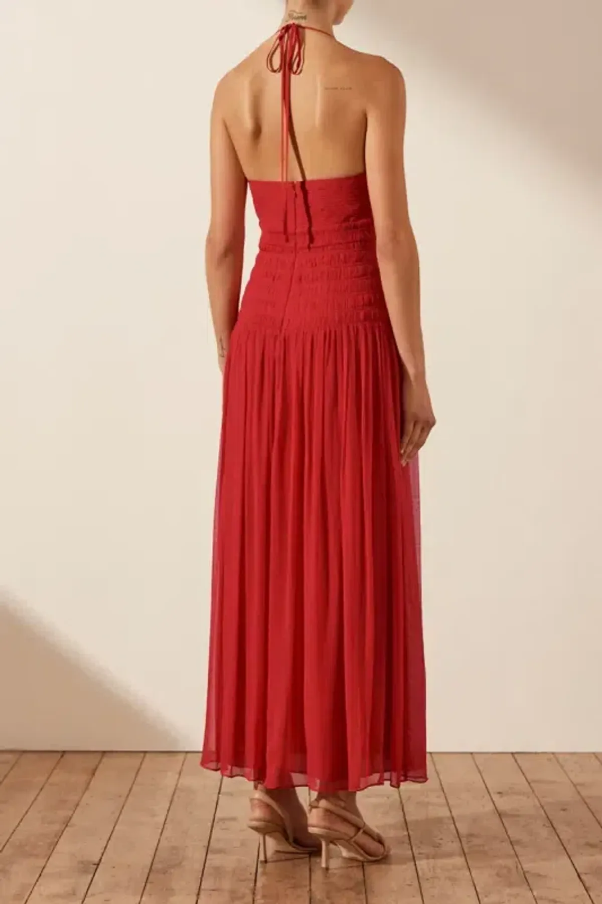 Shona Joy Marquis Halter Tie Midi Dress Roma Red Size 6 - Image 3