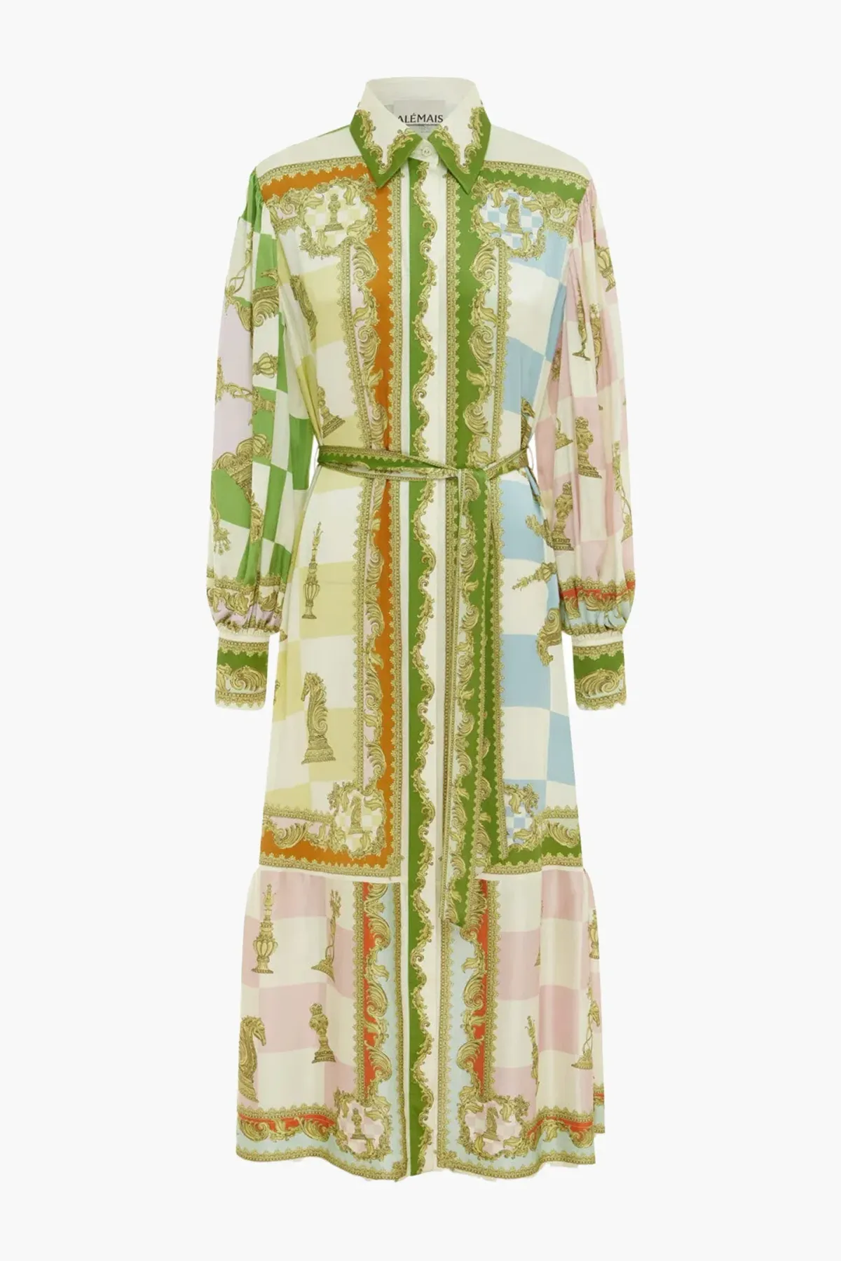 Alemais Checkmate Silk Midi Shirtdress Multi Size 14 - Image 6