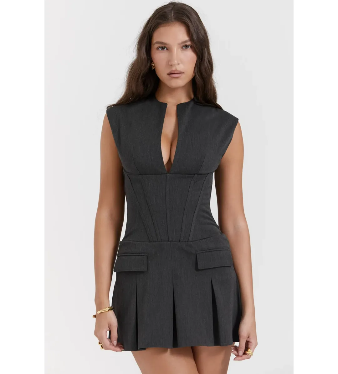 House of CB Eleanor Pleated Corset Dress Charcoal Size XS / AU 6 for rent on The Volte - main image