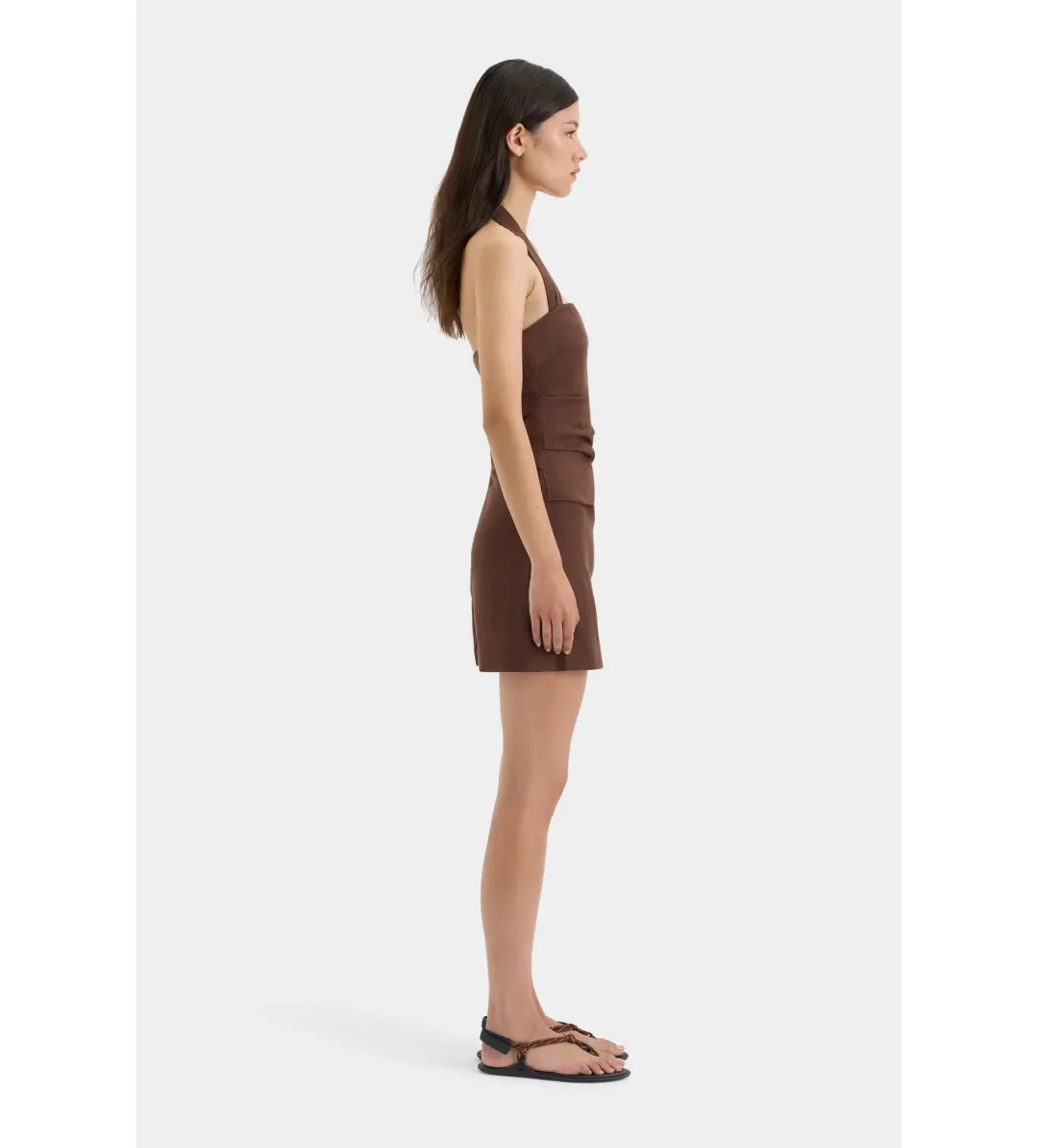 Sir The Label Noemi Halter Mini Dress in Chocolate Size 0P / 6PETITE for rent on The Volte - main image