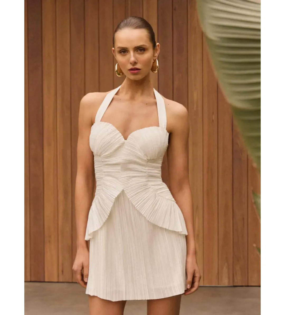 Sheike Peyton Pleated Mini Dress in Ivory Size AU 8 for rent on The Volte - main image