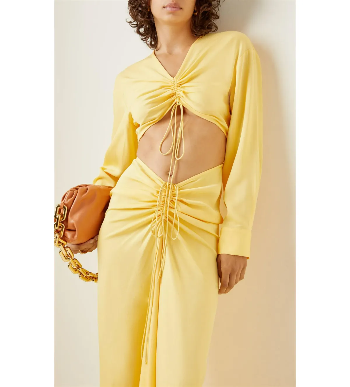 Christopher Esber Ruched Crop and Skirt In Chalky Yellow Size AU 8 - Image 2