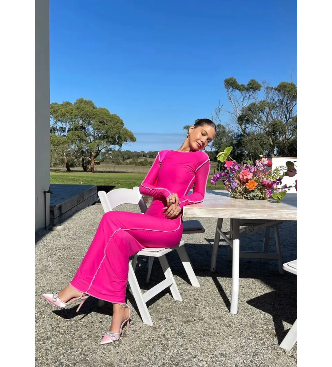 Odysseus and Penelope Contrast Maxi Dress Pink Size AU 6 for rent on The Volte - main image