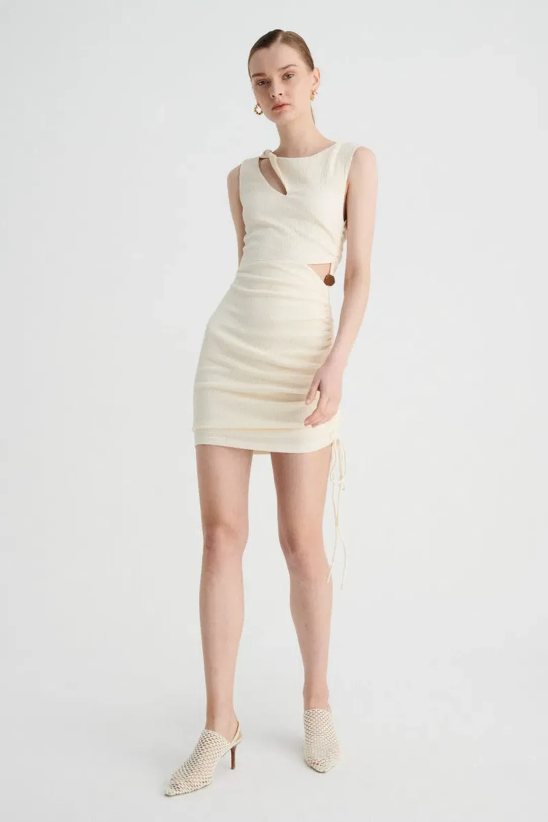 Suboo Jacqui Twist Front Mini Dress in Cream Size XS / AU 6 for rent on The Volte - main image