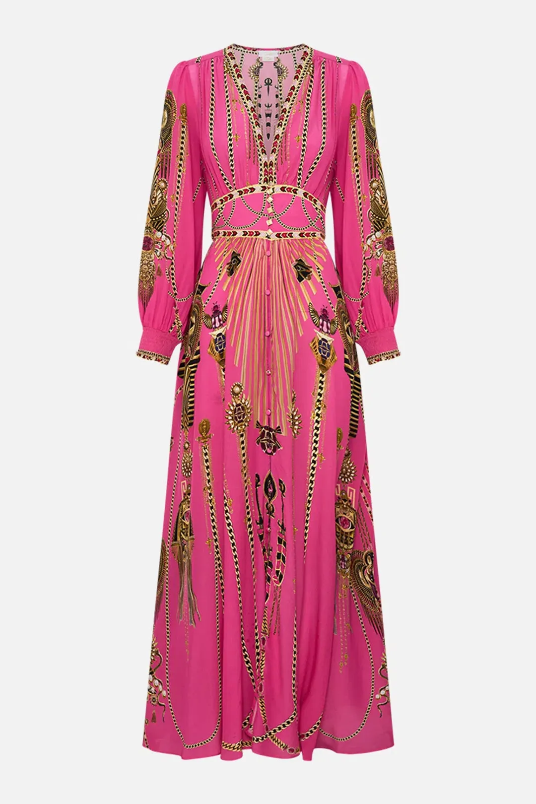 Camilla Song of the Scarab Button Dress with Shaped Waistband Print Size S / AU 10 for rent on The Volte - main image