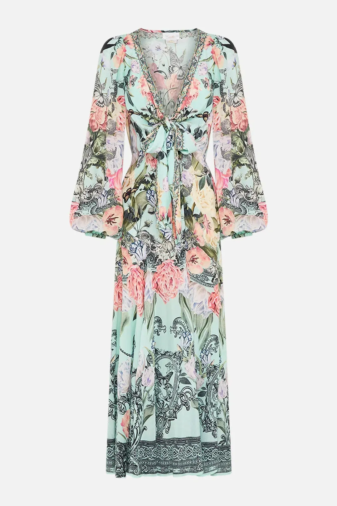 Camilla Wrap Tie Dress with Blouson Sleeve Petal Promise Land Size S / AU 10 for rent on The Volte - main image
