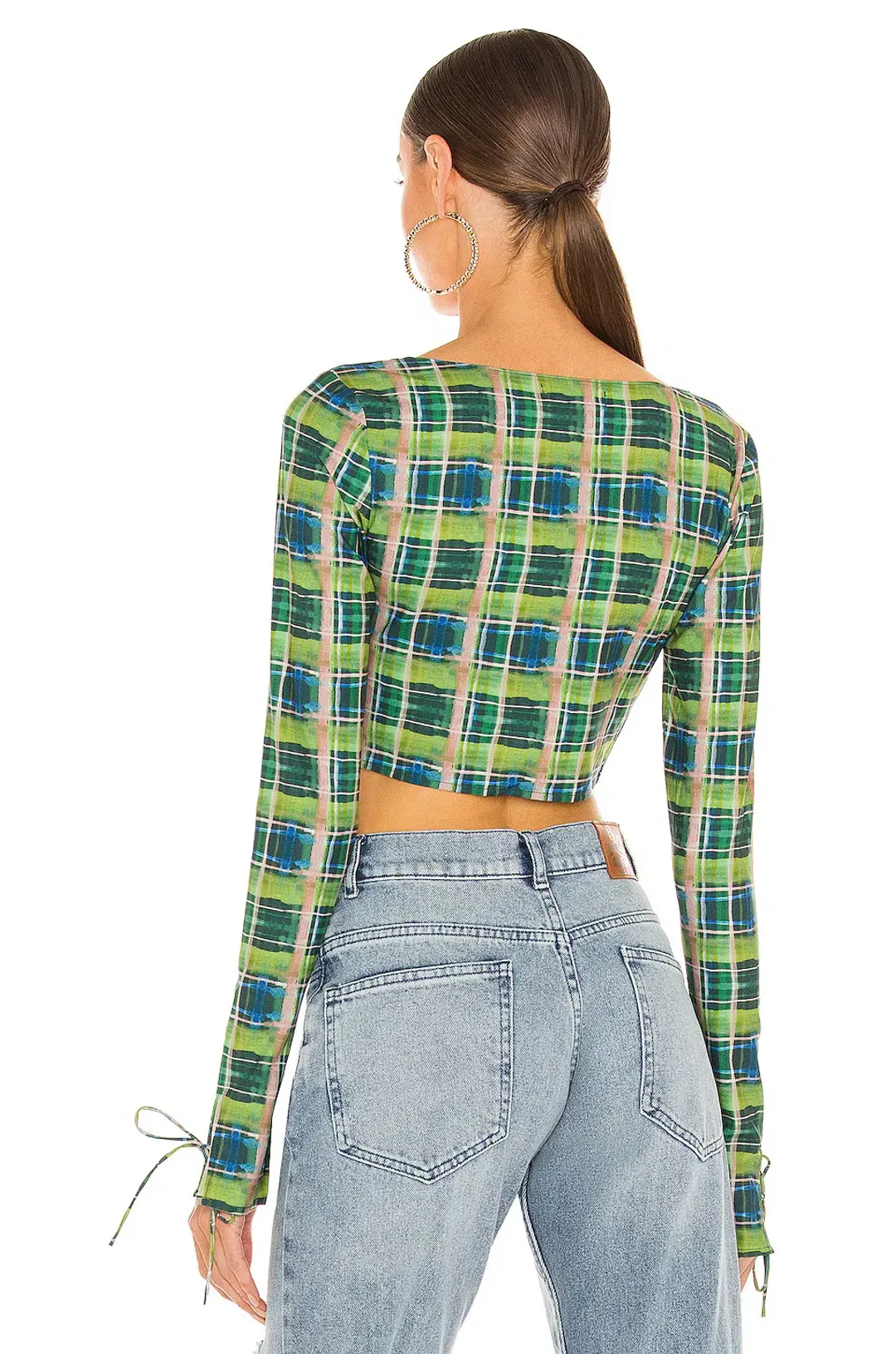 Danielle Guizio Plaid Bralette Top and Scoop Tie Cardigan Set Deep Green Size XS / AU 6 for rent on The Volte - main image