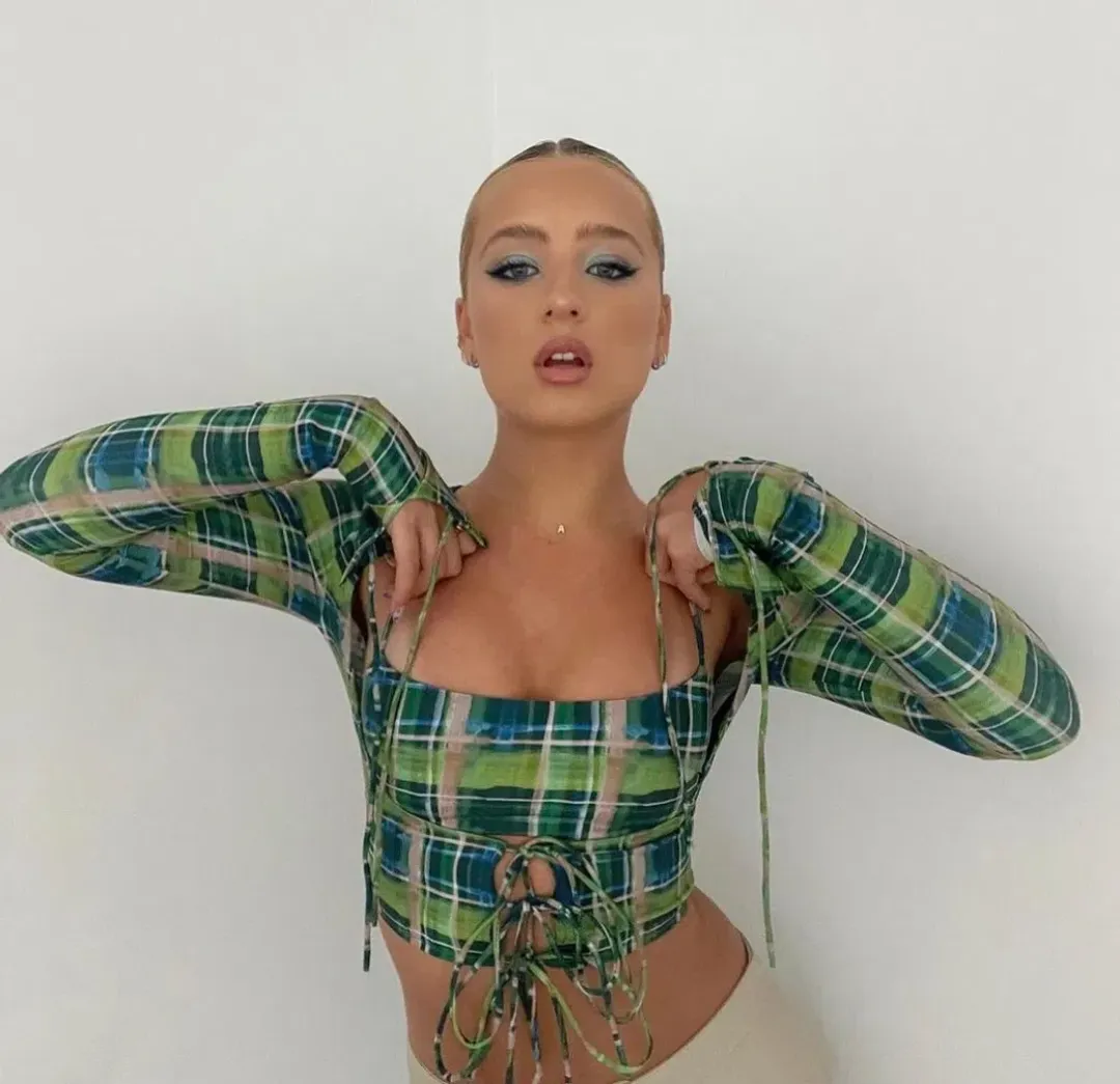 Danielle Guizio Plaid Bralette Top and Scoop Tie Cardigan Set Deep Green Size XS / AU 6 for rent on The Volte - main image