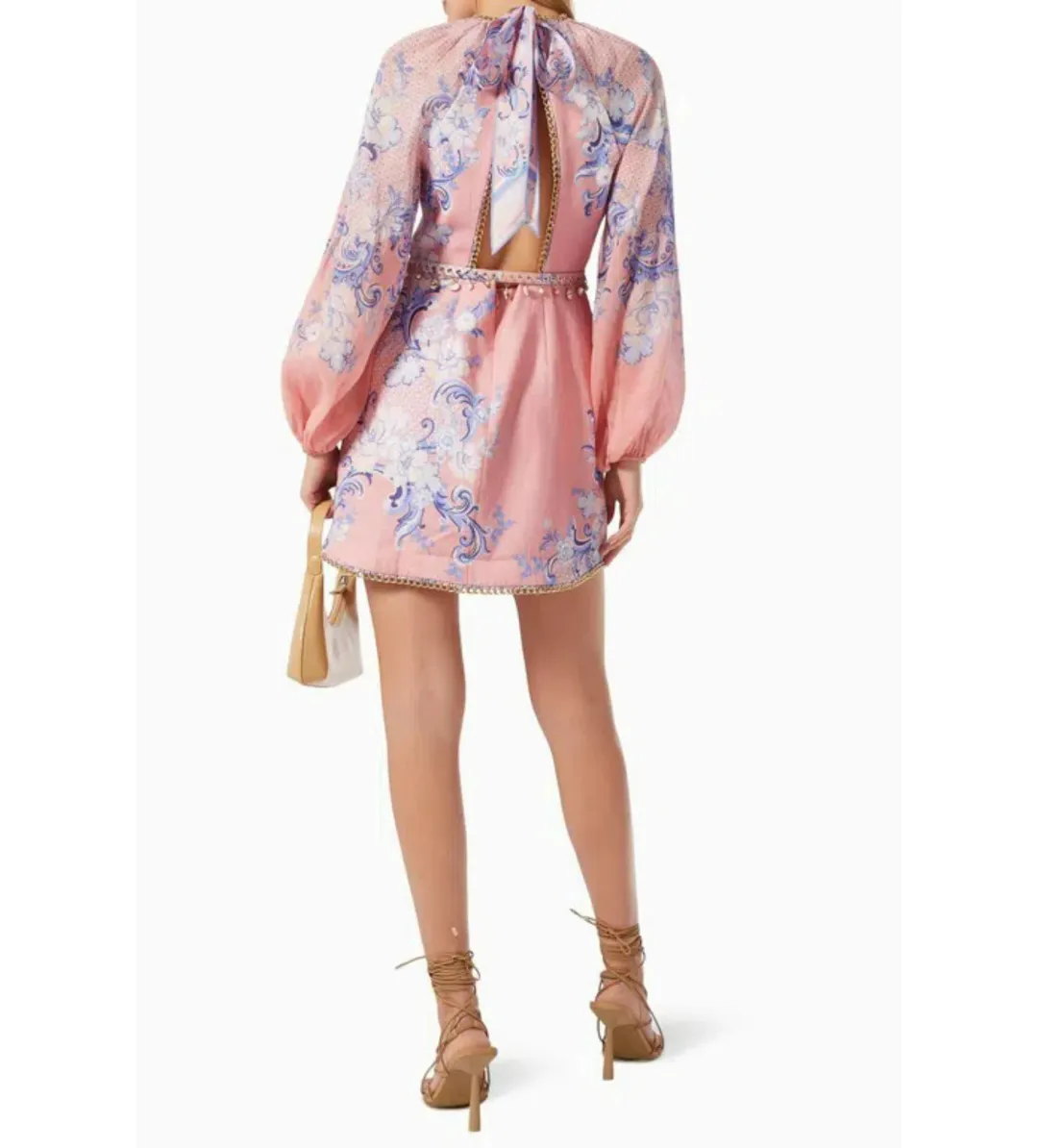 Zimmermann Postcard Mini Dress Swirl Floral Coral Size 2 / AU 12 for rent on The Volte - main image