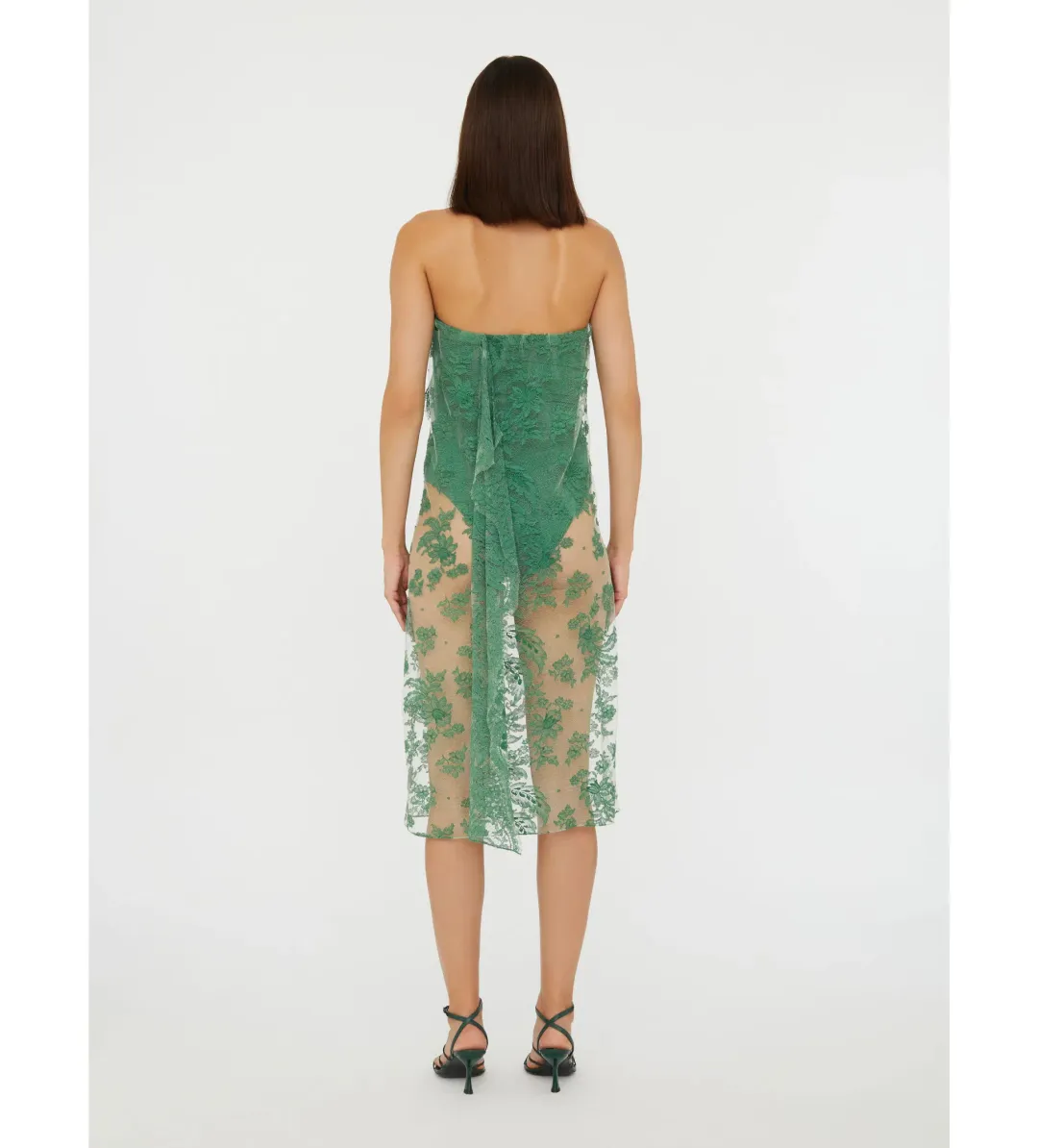 Christopher Esber Floating Lace Strapless Dress Evergreen Size AU 8 for rent on The Volte - main image