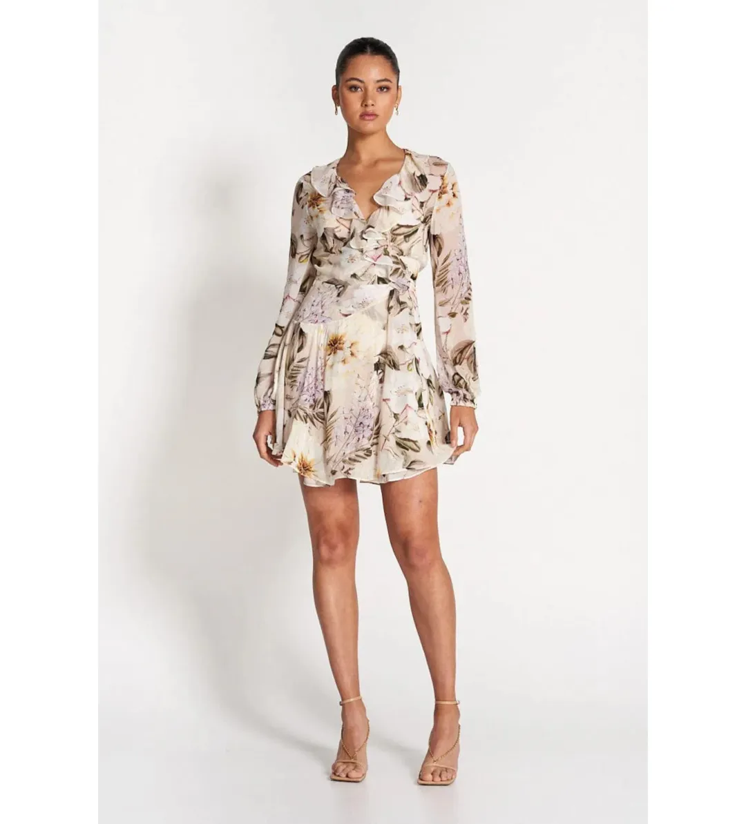 Sofia The Label Arabella Wrap Frill Dress Flora Print Size AU 8 for rent on The Volte - main image