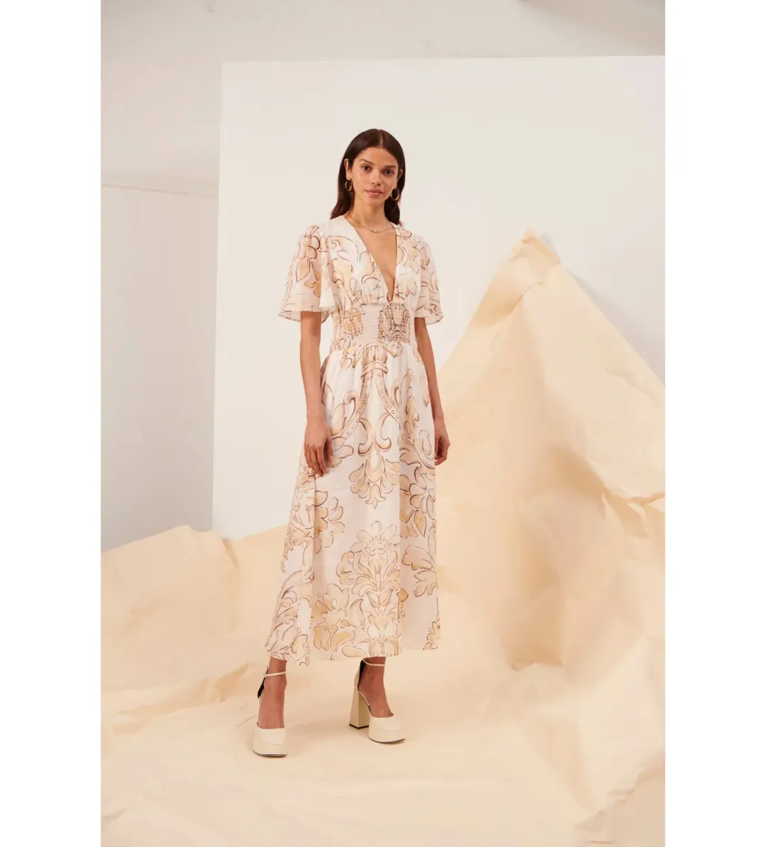 Kate Ford Arcadia Ruched Front Dress in Daphne Size 0 / AU 6 for rent on The Volte - main image