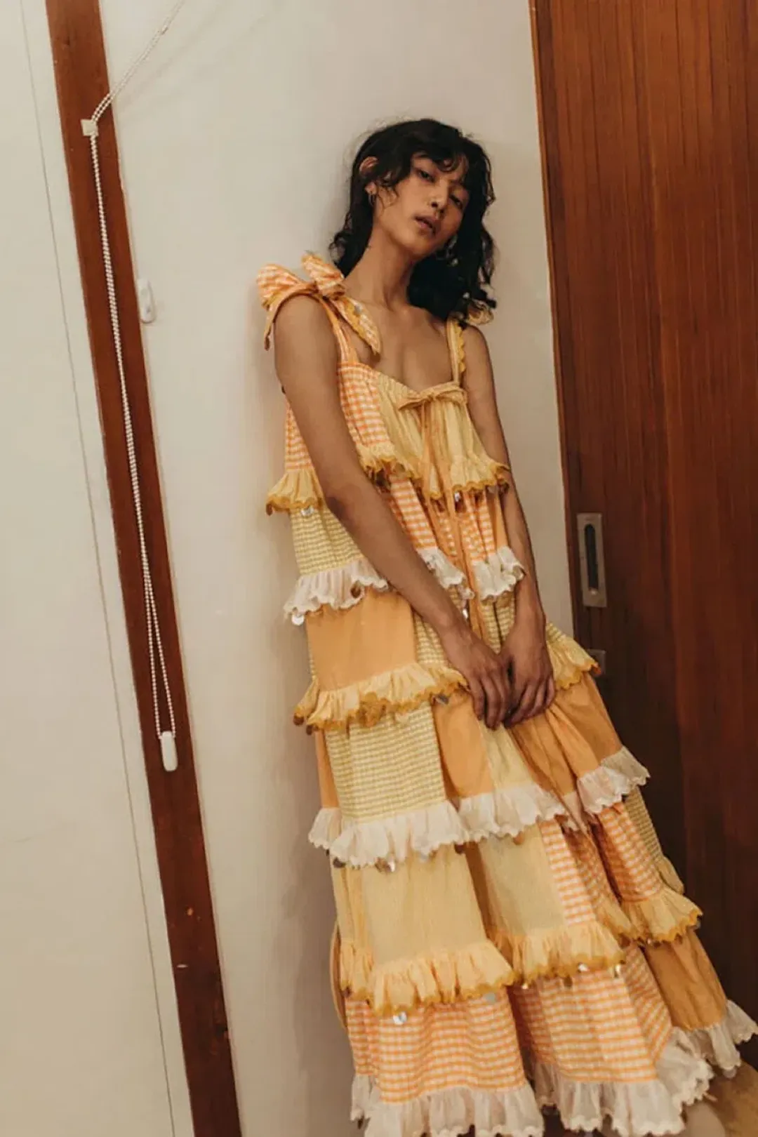 Innika Choo Ric Rac Patchwork Sequin Maxi Dress Yellow One Size for rent on The Volte - main image