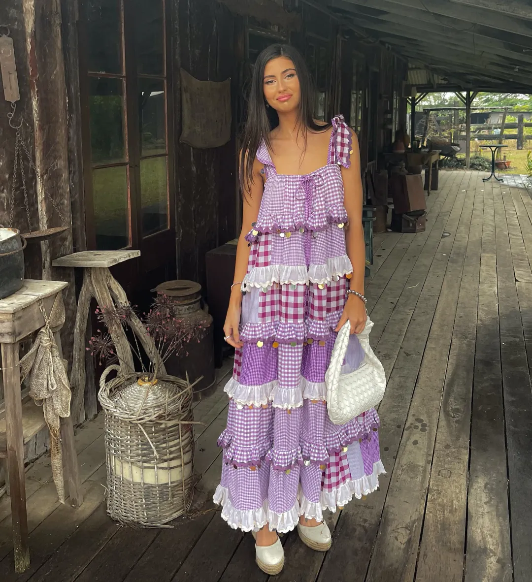 Innika Choo Ric Rac Patchwork Sequin Maxi Dress Purple One Size for rent on The Volte - main image