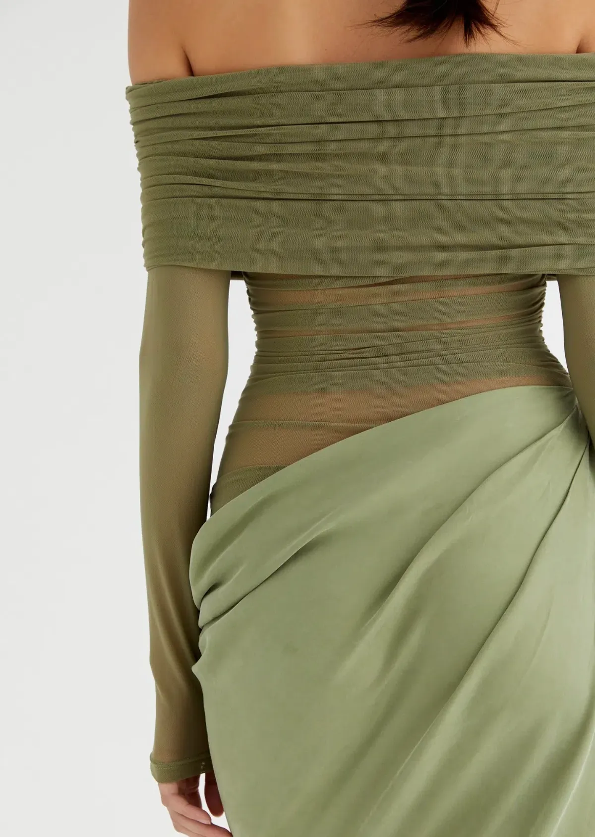 Benni Yasmin Off Shoulder Maxi Dress Pistachio Green Size 10 - Image 4