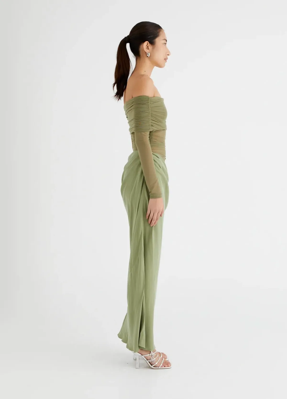 Benni Yasmin Off Shoulder Maxi Dress Pistachio Green Size 10 - Image 5