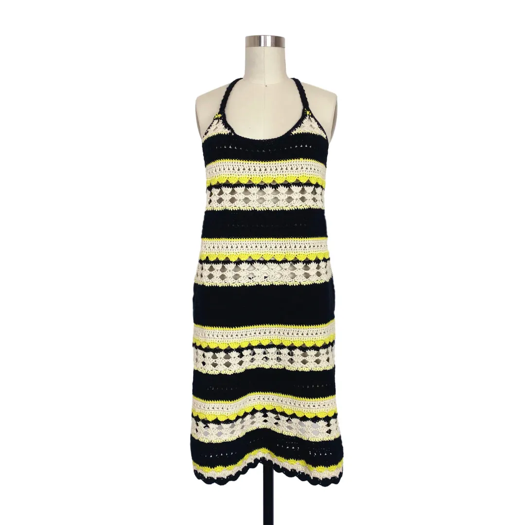 Ganni Striped Crochet Knit Slip Mini Dress Multi Size S / AU 8 for rent on The Volte - main image