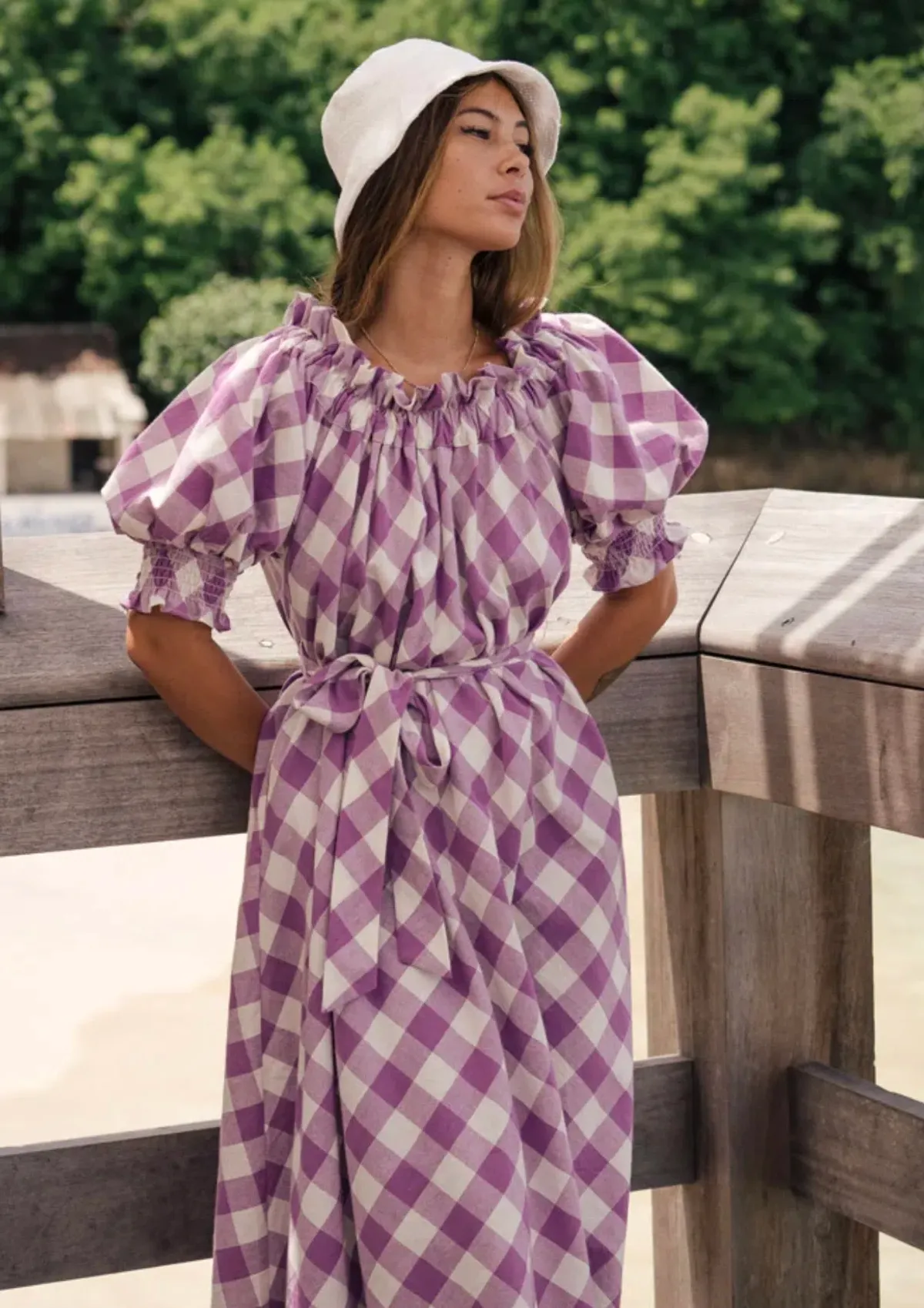 La Bohème Girls Purple Gingham Maxi Dress Print One Size - Image 1