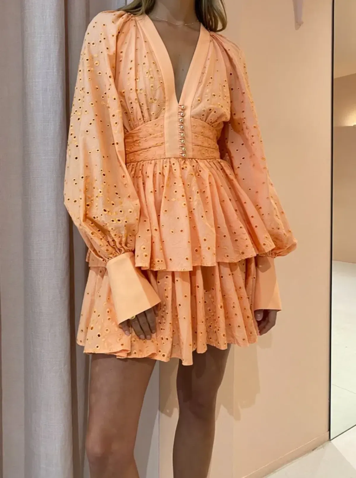 Acler Amelia Mini Dress Apricot Size 8 - Image 4