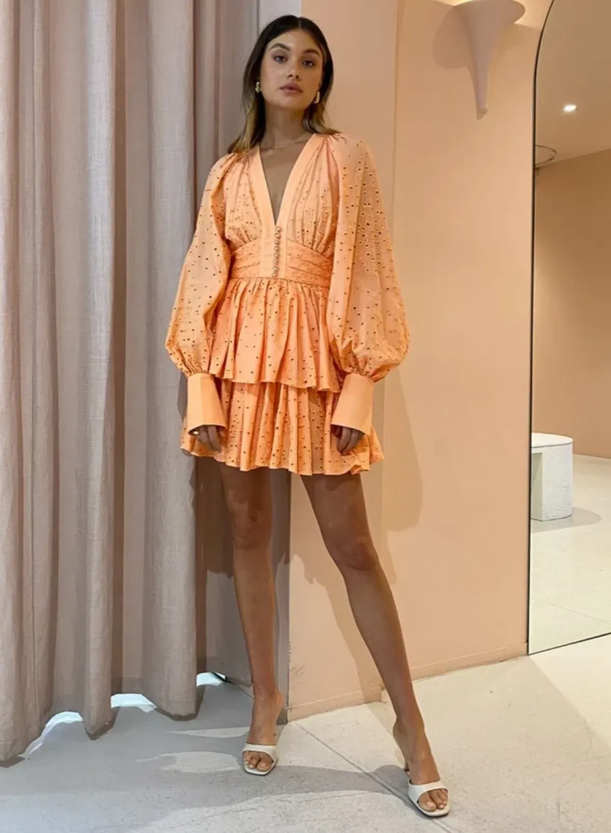 Acler Amelia Mini Dress Apricot Size 8 - Image 1