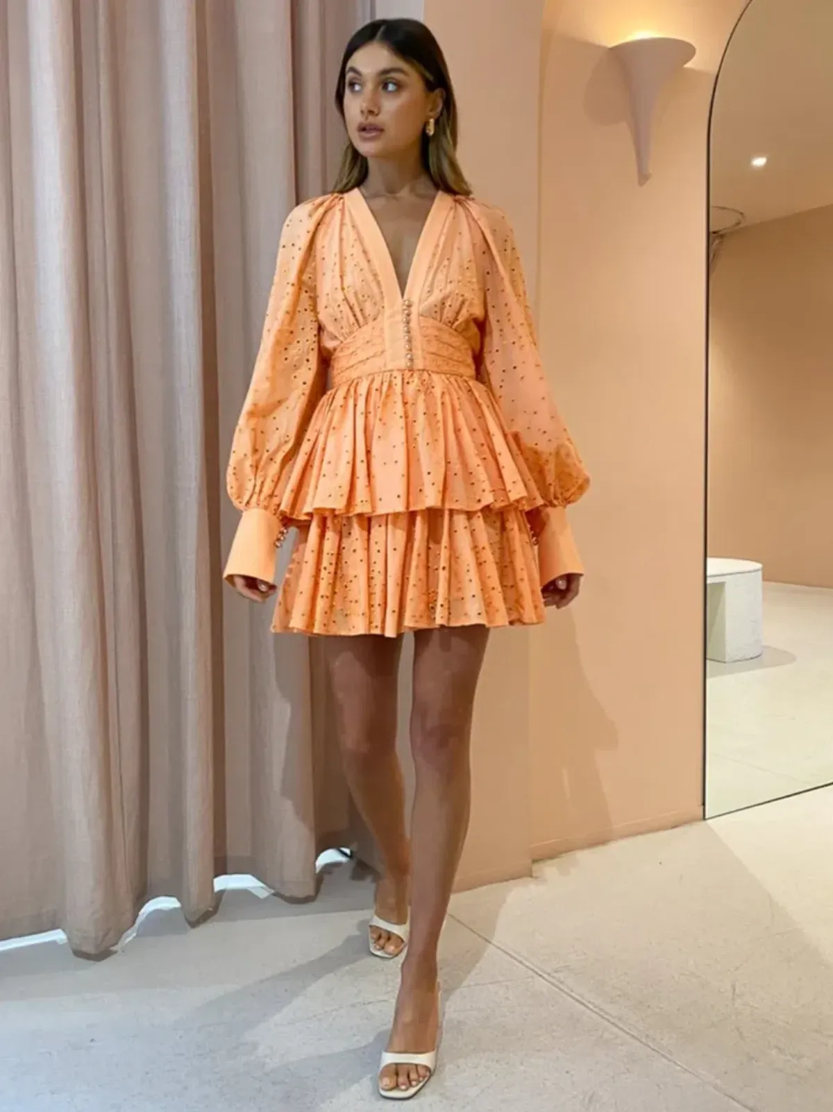 Acler Amelia Mini Dress Apricot Size 8 - Image 5