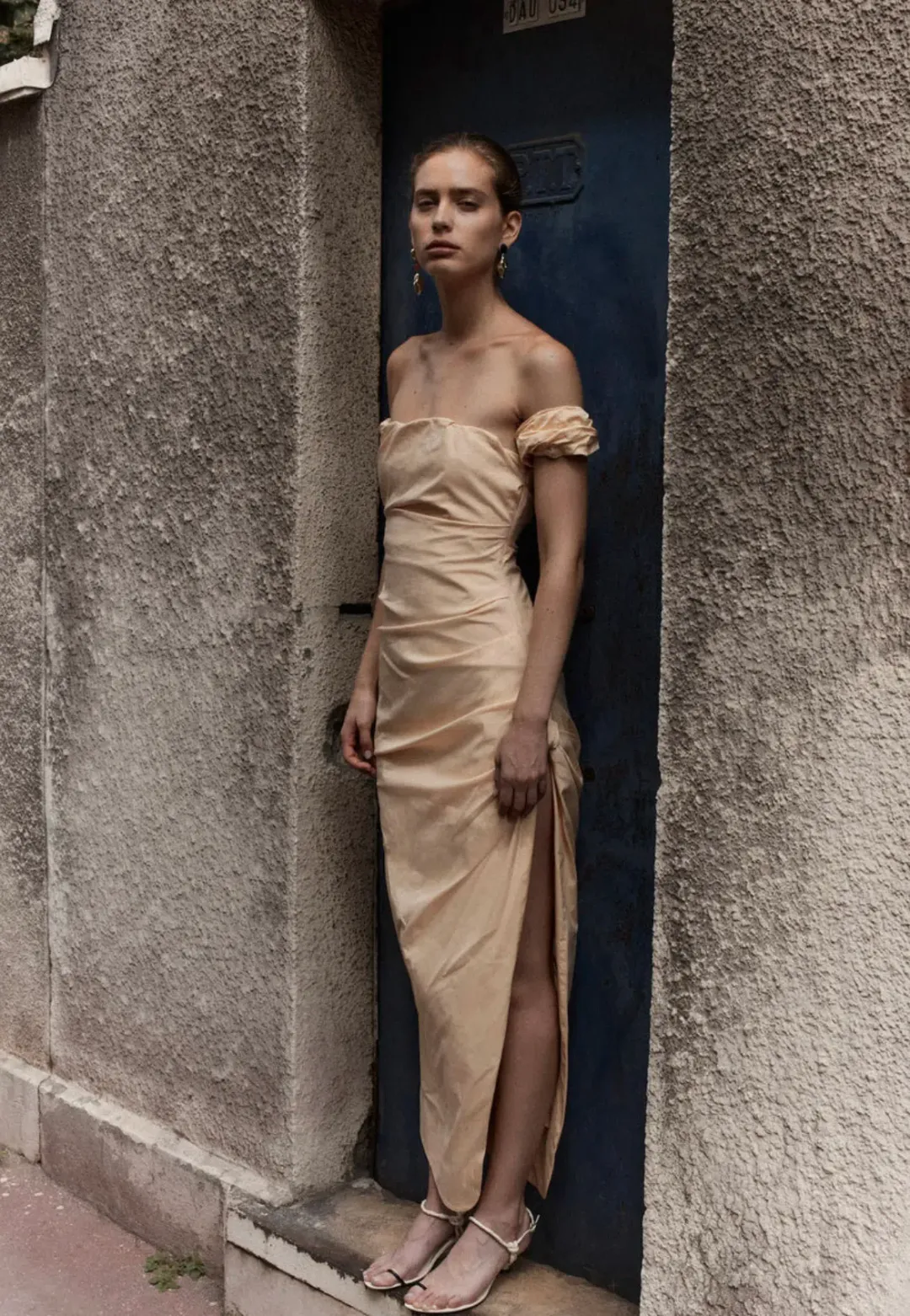 Sir the Label Carmen Draped Gown Light Peach Size 6 for rent on The Volte - main image